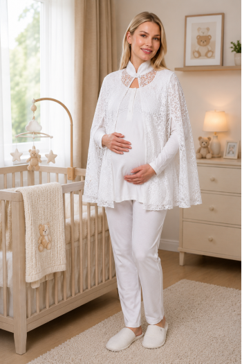 Mecit 6402 Elegant Ekru Dantel Pelerinli Lohusa Pijama Takımı Mecit 6402 Elegant Ekru Dantel Pelerinli Lohusa Pijama Takımı